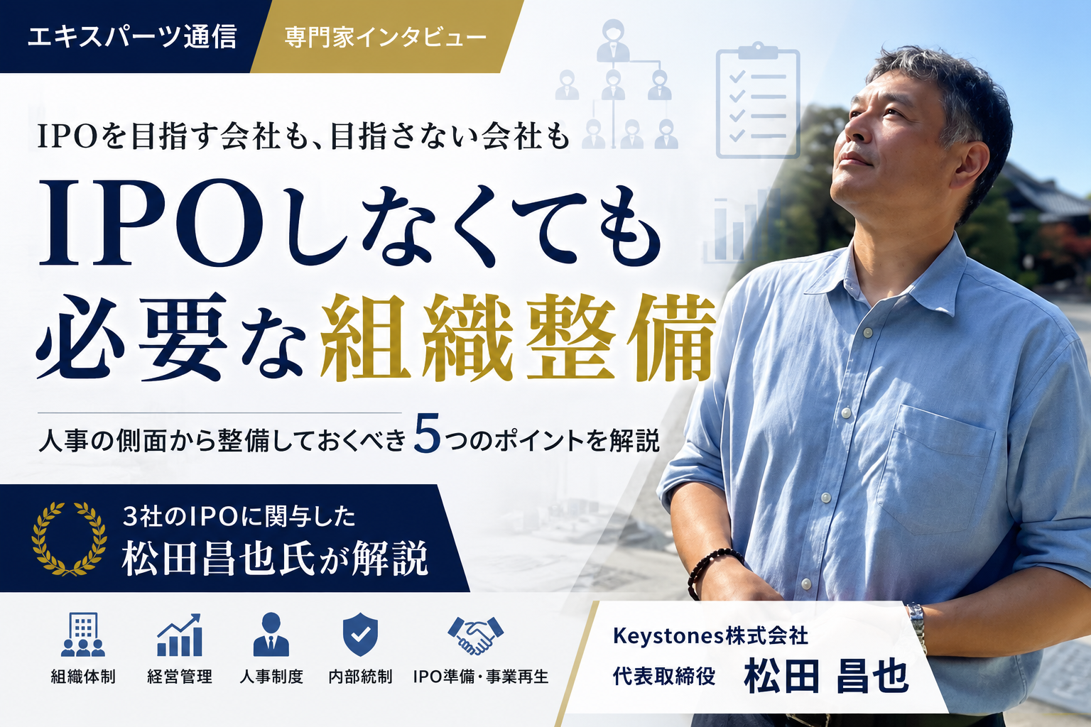 3社のIPOに関与し、上場後にはIR責任者も務めた松田昌也氏が、IPOを目指す会社も、目指さない会社も取り組んでおくべき重要事項について解説します。のサムネイル